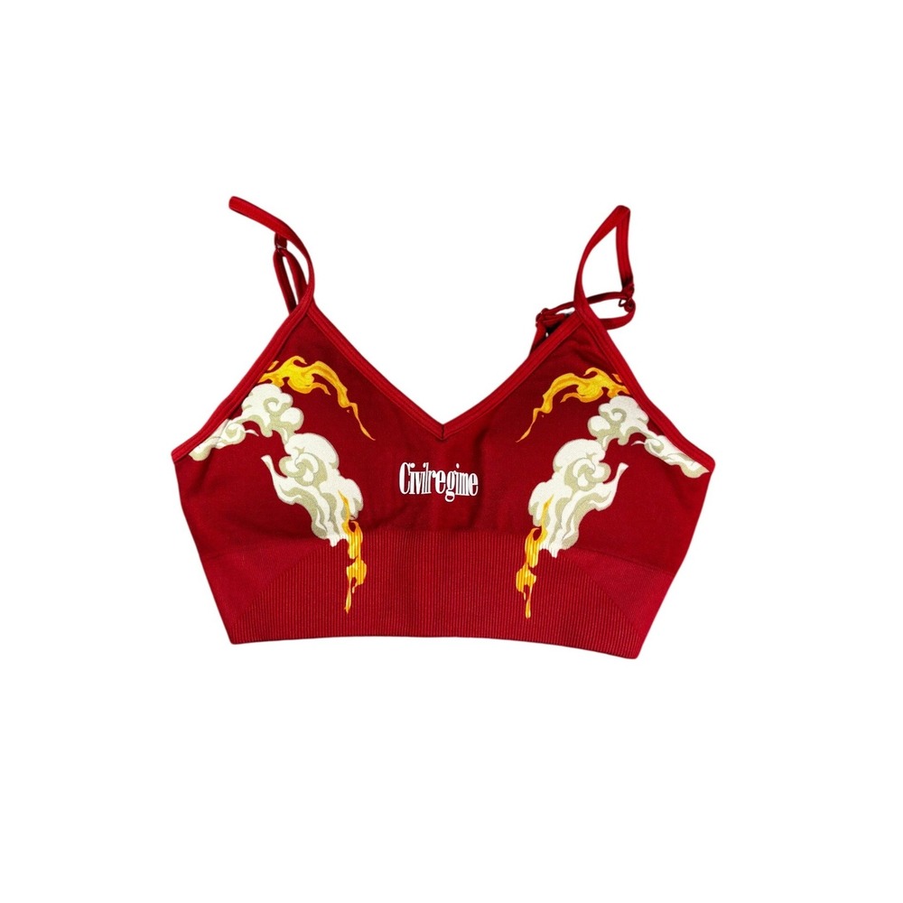 Civil Regime Womens Red Seamless Sports Bra Flame Cloud Graphic Small Streetwear